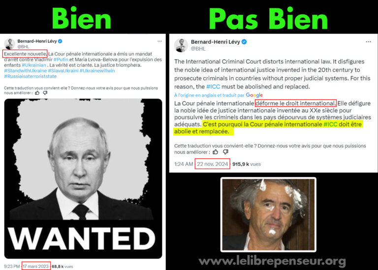 CPI/Netanyahu : l'hypocrisie de BHL n'a pas d'équivalent ni imites !