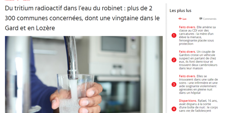 Du tritium radioactif dans l’eau du robinet : plus de 2 300 communes concernées !